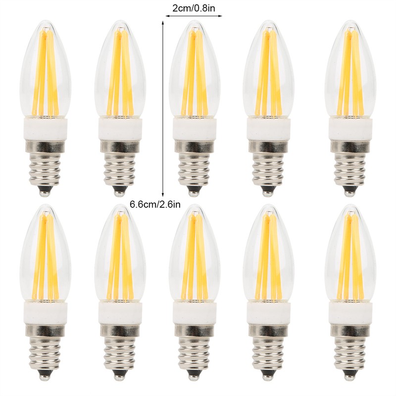 10Pcs E12 Long Filament Light Bulbs 3W AC110V Chandelier Ceiling