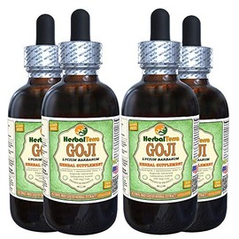 Goji (Lycium Barbarum) Glycerite, Organic Dried Berries Alcohol-Free Liquid Extract (Brand Name: HerbalTerra, Proudly Made in USA) 4x4 fl.oz (4x120 ml)