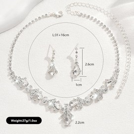 FFWTPY Set of 2 Jewellery Set Necklace Earrings Set Pendant Necklace Rhinestone Drop Earrings Suitable for Wedding Party Occasions, Gemstone
