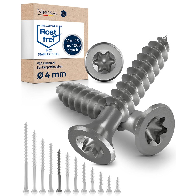 NietFullThings Schrauben Torx Edelstahlschrauben 4x50 Edelstahl V2A rostfrei Spanplattenschrauben fr