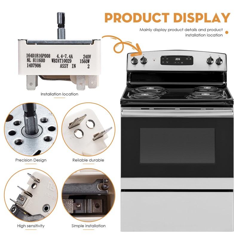 WB24T10029 Range Switch Surface Burner Infinite Switch Control Switch Replacement