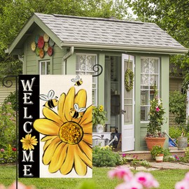AVOIN colorlife Spring Summer Bee Sunflower Garden Flag 12x18 Inch Double Sided, Welcome Holiday Yard Outdoor Decoration