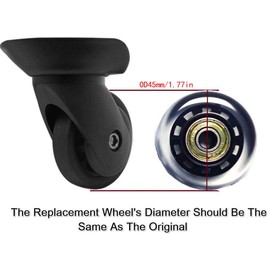 LOTOWELZON Black Clear 45 mm Replacement Wheels for Suitcase Rubber Wheels Replacement Wheels Wheel for Trolley Samsonite with 8 mm Ball Bearing Replacement Parts Repair Set (OD45 x W18 mm/1.77 x 0.7