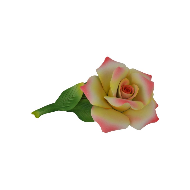Capodimonte 6 Inch Italian Handmade Ceramic Yellow and Pink Rose