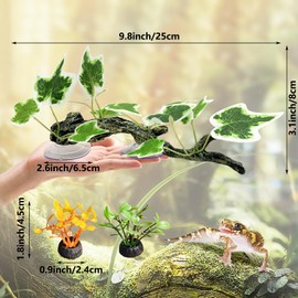 kathson 4 PCS Reptile Corner Branch Resin Snake Climb Tree Branch Decor Reptile Branches for Climbing with Suction Cups Frog Terrarium Plants for Lizard Bearded Dragons Gecko