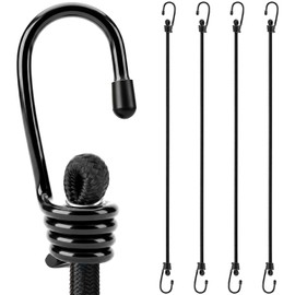 4-Piece 80 Inch Bungee Cords with Hooks, Heavy Duty Outdoor Elastic Bungee Straps, Industrial Grade Bungee Cord for Securing Tarps, Luggage, Tents, Bikes or Garden Tidying