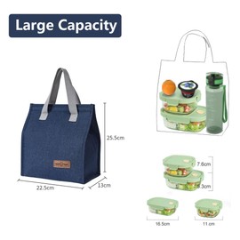 June tech Lunch Bag Insulated Tote Bag for Women Men Resuable Cooler Bag Tote Bag for Kids Adults Thermal Cooler Bag for Work School Picnic Travel (Navy Blue)