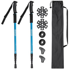 GOGLAND Trekking Walking Poles for Nordic Walking, Adjustable Lengths Including Attachments for Various Surfaces, Ultralight with Antishock Technology (Blue)