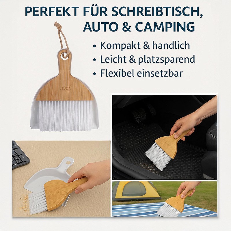 Sichler Haushaltsgeräte Handfeger und Kehrschaufel aus Bambus und Kunstoff, zum