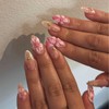 Pink Flower Press on Nails Medium Almond Fake Nails with