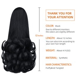 HSPCYGG Black Ponytail Extensions Fake Claw Clip Ponytails Synthetic Hair Extension 12" Wavy 3.8 OZ Curly Hairpieces Women Wig Yaki Fluffy¬ Tangled