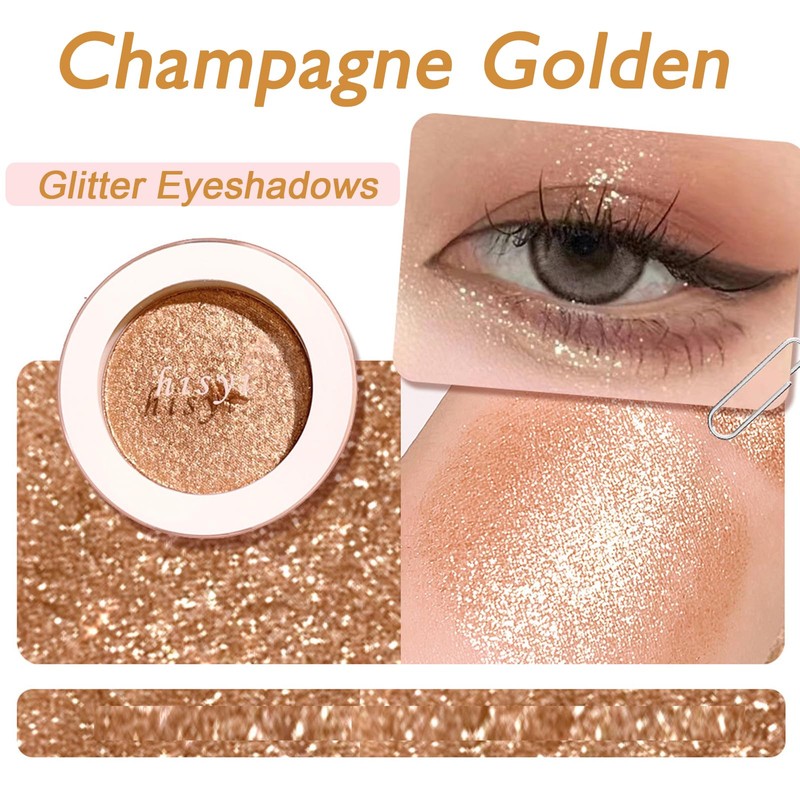 Champagne Golden Glitter Single Eye Shadows Waterproof Long Lasting Gold