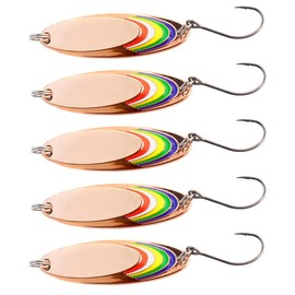 5PCS 1.65in Fishing Lures Fishing Spoons Saltwater Treble Hooks Lures Hard Metal Spinner Baits Casting Spoon Lures for Salmon Bass Weight 5g/0.17oz-Rose Gold