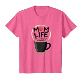 Mom Life Coffee Cup Mothers Day Gift, mama T-Shirt, Youth, Pink Heather