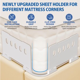 AUKCLAX Bed Sheet Holder with Clips Lock, Open Corner Fitted Bedsheet Holders with Enhanced Straps for Twin, Full, Queen, King Size Mattress, Keep Sheets Firm and Tight, No More Loose Sheets(White)