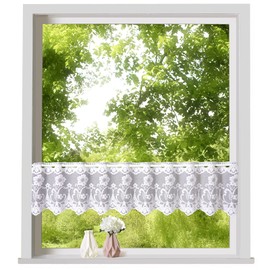 heimtexland ® Net Curtain Jacquard Flowers Bow Border Curtain White Window Decoration Bistro Curtain Type 261 H x W 30 x 180 cm