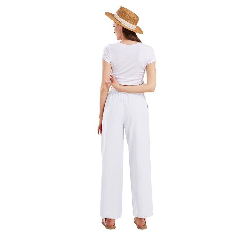 CHARTOU Women's Summer Drawstring Waist Wide Leg Loose Cotton Linen