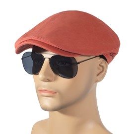 ZLYC Men Cotton Flat Cap Lightweight Ivy Irish Cabbie Driving Hat Summer Newsboy Hats (Solid Orange)