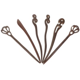 Baluue 6pcs Handmade Ebony Hair Traditional Chinese Wooden Hair Accessories for Women and Girls Carved Chopsticks for Elegant Hairstyles Random Style