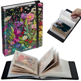 BFSEROBJ Small Photo Album 4x6 inch 120 Pictures PU Leather Photo Albums with Transparent Inner Pockets and Elastic Band for Wedding Boys Girl Travel Family Pictures - Floral Flower
