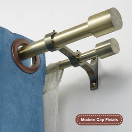 Double Curtain Rods 72-144", Decorative Double Drapery Rods with Cap Finials, Heavy Duty 1 Inch Front and 5/8 Inch Back Telescoping Dual Curtain Rod, Antique Bronze