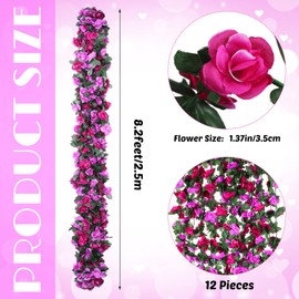 12 PCS 100 ft Flower Garland Flower Vines Artificial Rose Vines Hanging Fake Flower Wall Decor Garden Flower Vines Ivy Garlands for Decor with Flowers for Wedding Party Valentines Craft (Purple)