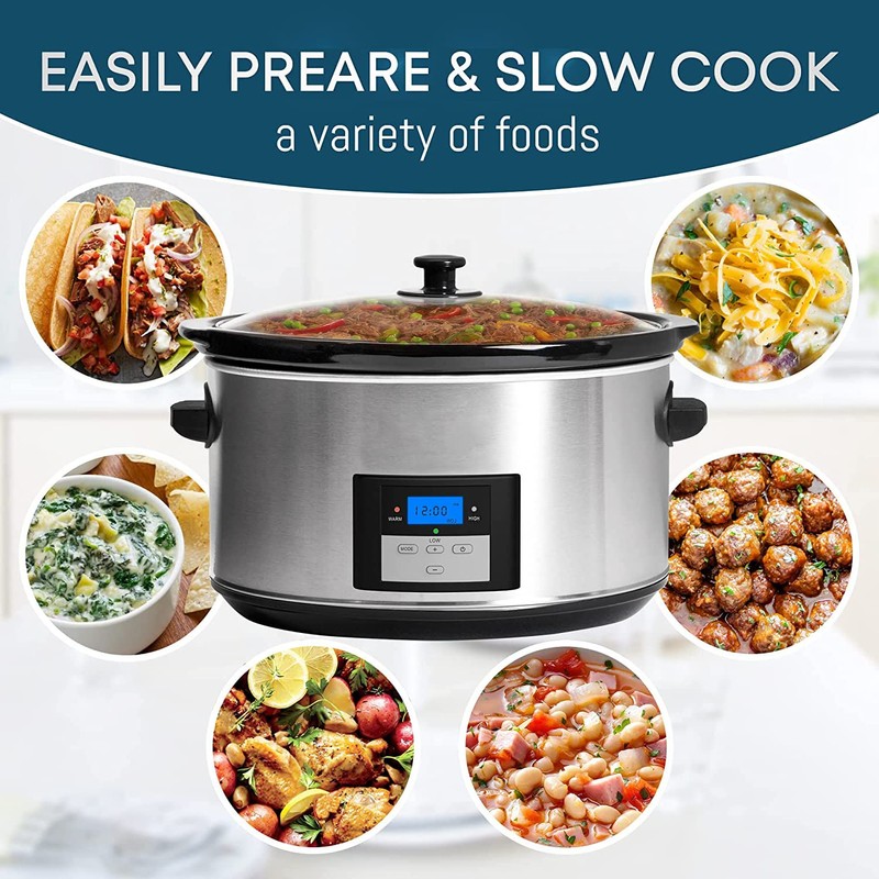 Digital Programmable Electric Slow Cooker - Oval Adjustable Temp, Sauces,