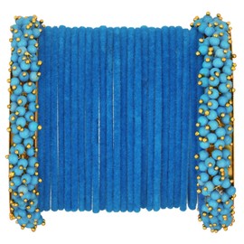 Efulgenz Indian Bangles for Women Indian Bangle Set Faux Pearls Beads Plain Velvet Bracelet Bangle Jewelry for Women, (26 Pcs) Size-2.8, Blue