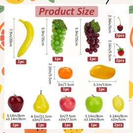CREATCABIN 19Pcs Fake Fruits Realistic Artificial Frutis 13 Styles Foam Imitation Fruit Pretending Prop Decorations Faux Assorted Fruit Lifelike Simulation for Kitchen Table Counter Festival Ornament