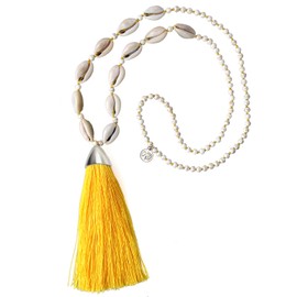 KELITCH Women Tassel Shell Pearl Necklace Handmade Chains Long Strand Necklace Beach White Turquoise Necklace