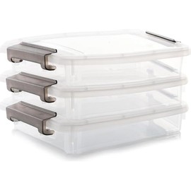 Whonline 3 Plastic Storage Bins with Latching Lids Portable Project Case Clear File Box Stackable Storage Containers for Organizing A4 Paper, Photo, Document, Scrapbook