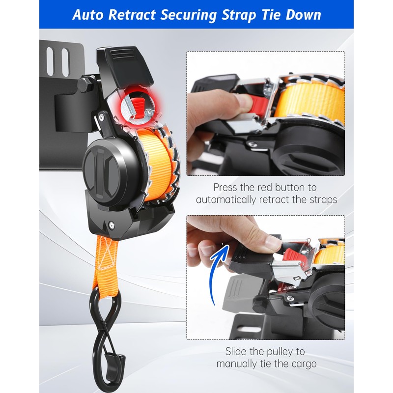 2 Pcs Dual-Pivot Retractable Truck Bed Ratchet Straps, Multi-Angle Rotation