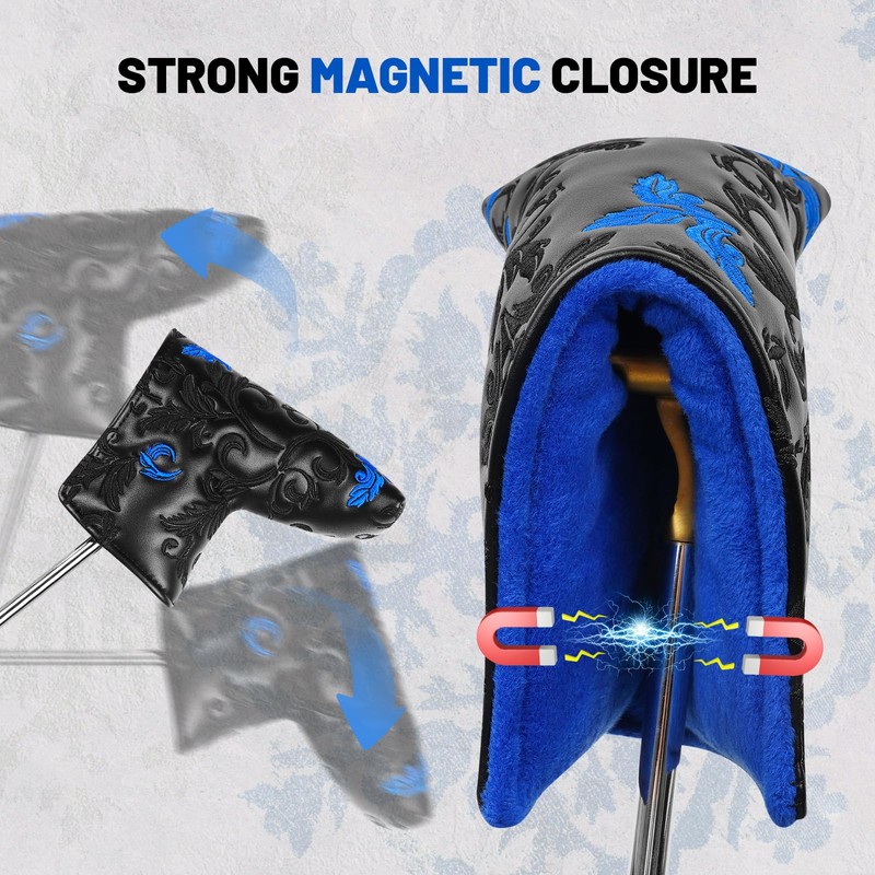 Craftsman Golf Black Floral Blade Putter Cover Headcover Protector