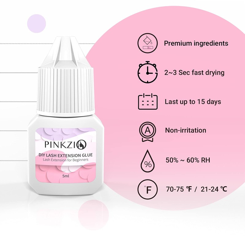 PINKZIO DIY Lash Extension Glue, Sensitive Adhesive, Clear Eyelash for