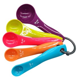 Set of 5 Dosing Spoons, Measuring Spoons, Gram, Measuring Spoons, Measuring Spoons, Different Capacities with Colourful Plastic Spoon, for Baking and Cooking Kitchen, Liquids and Powder