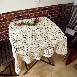 Mantel cuadrado de algodón hecho a mano con encaje de ganchillo, Decoracion para mesa de comedor, 19 pulgadas, color beige