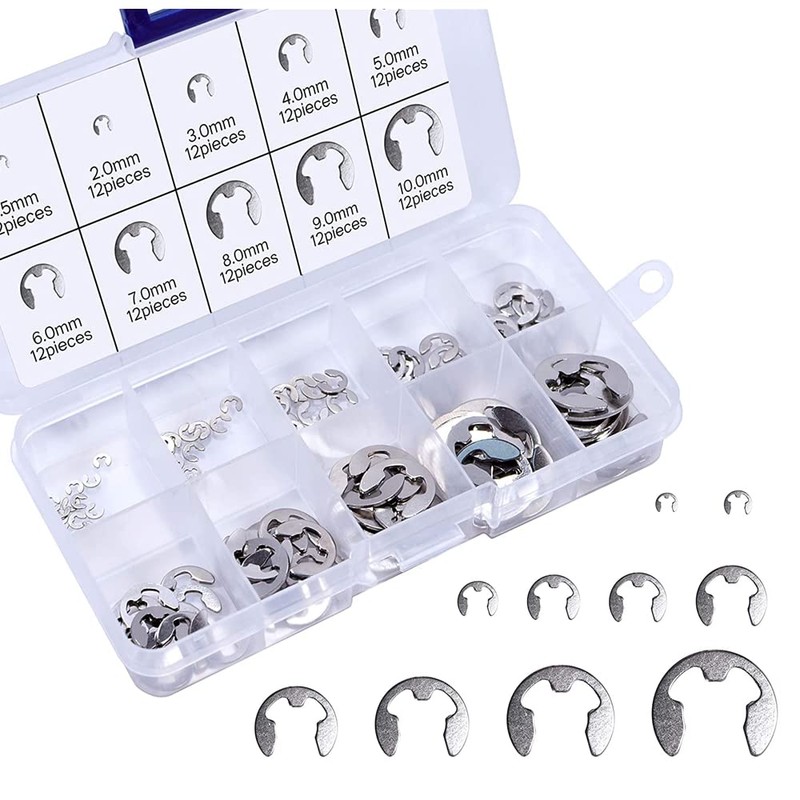 120 Pcs E-Shape Snap Rings M1.5-M10 304 Stainless Steel Retaining