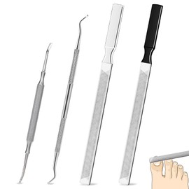 4pc Stainless Steel Nail File & Cuticle Pusher Set – Four-Sided Emery Nail File for Thick Nails, Durable Metal Manicure & Pedicure Tool, Portable Home & Travel Grooming Kit(7.08IN)