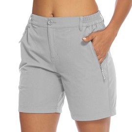 BGOWATU Women's Hiking Golf Shorts Quick Dry Lightweight Cargo Outdoor Active Summer Shorts with Zipper Pockets Light Grey Size M