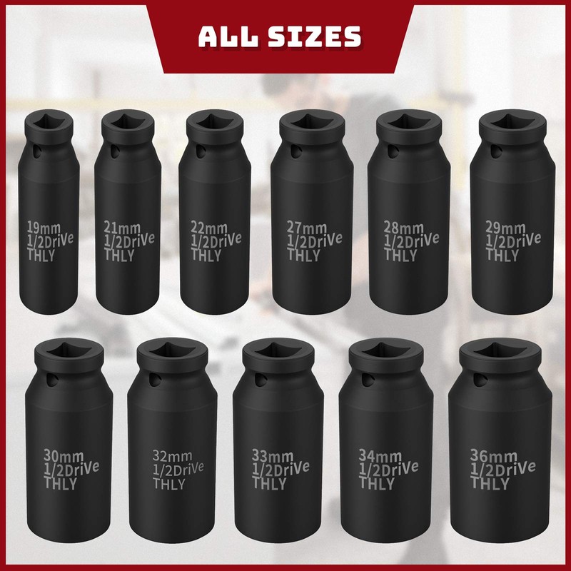 21mm Socket 1/2 Drive, 1/2 Inch Impact Metric 12-Point Deep