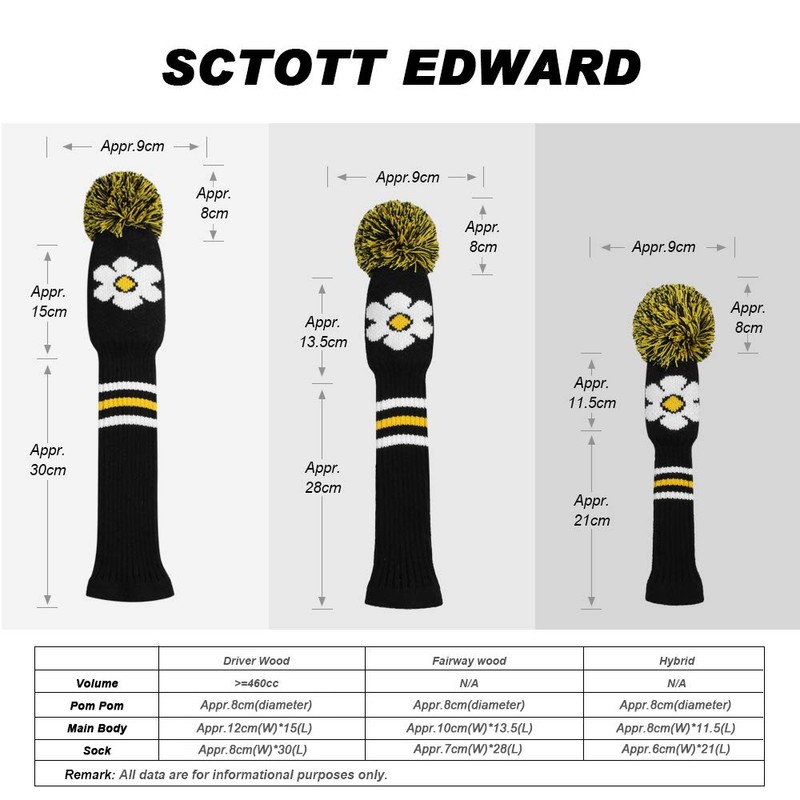 Daisy Pattern Golf Head Covers, Set of 4, Fit Driver