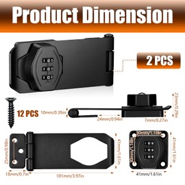 Cabinet Password Lock, 2 Pcs 4 Inch Cabinet Hasp Latch Lock with 3-Digit Combination, Keyless Mechanism Lock for Small Doors, Cabinets, Barn Door, Mailbox, Pet Doors (Black)