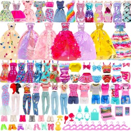 Barwa 59 Pcs Doll Accessories - 12 Fashion Dresses 3 Party Gowns 4 Outfits 3 Swimsuits Bikini with 37 Accessories for 11.5 Inch Dolls