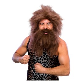 Rubies Caveman Beard and Set Wig for Themed Parties and Halloween - Brown, One Size