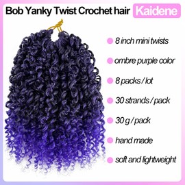 Yanky Twists Crochet Braids Hair 8 Inch Ombre Purple Pre-twisted Passion Twist Crochet Hair Pre Looped Mini Spring Twists Crochet Hair Short Passion Twist Crochet Hair for Black Women (8in, 1B/Purple)