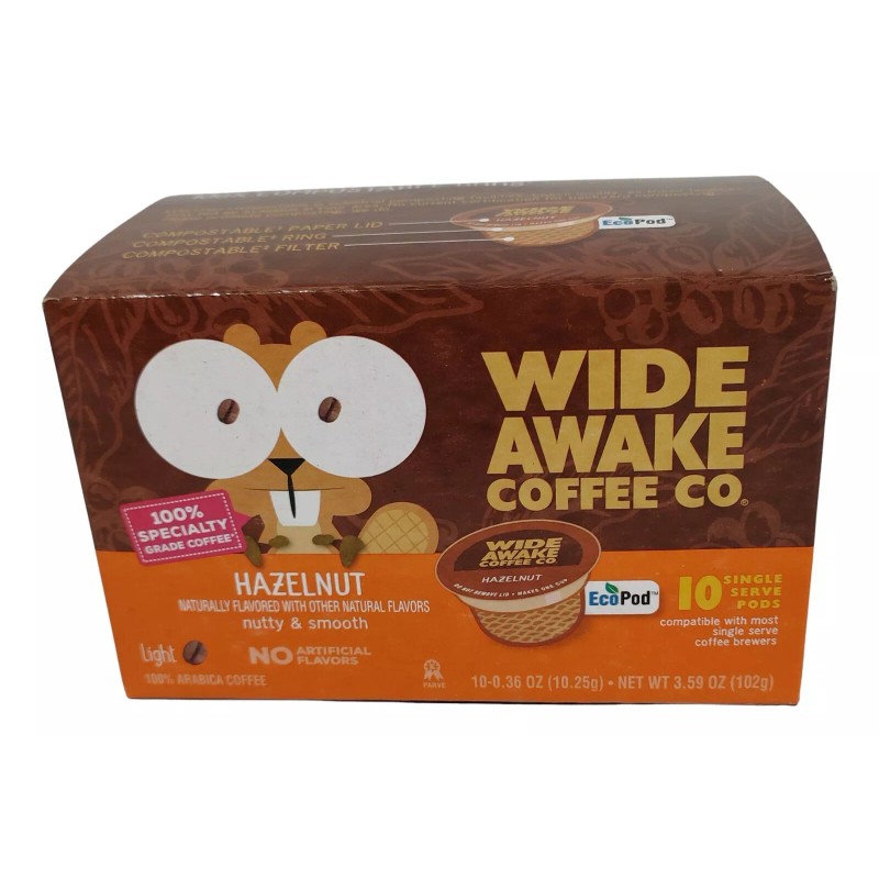 Wide Awake Coffee Pods 10-Pk Hazelnut Light Roast, K Single