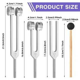 Tuning Fork Set, 3 Pieces 128Hz, 256Hz, 512Hz - Tuning Fork Hammer Set Made of Aluminium Alloy, Portable with Beater and Fabric Bag, Suitable for Meditation, Yoga, Sound Therapy and Chakra Balancing