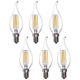 Lumimate 6 Piece 3.5W (40W Equivalent) LED Vintage Filament Clear Light Candle Bulb, 2700K Clear Soft White 350LM, E12 Base, CA10, B35C Flame Shape Bent Tip, UL Listed, RoHS, Dimmable