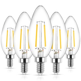 Ascher E12 LED Classic Candelabra Clear Light Bulb, 4W, Equivalent 40W, Warm White 2700K, Non-Dimmable, Filament Clear Glass, Pack of 5