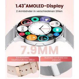 Women's Smartwatch with Calls - 7.99 mm Ultra Thin Elegant Fitness Watch with 1.43 Inch HD Always-On Display, IP68 Waterproof, 100+ Sports Modes, Women's Health for iOS Android, Silver